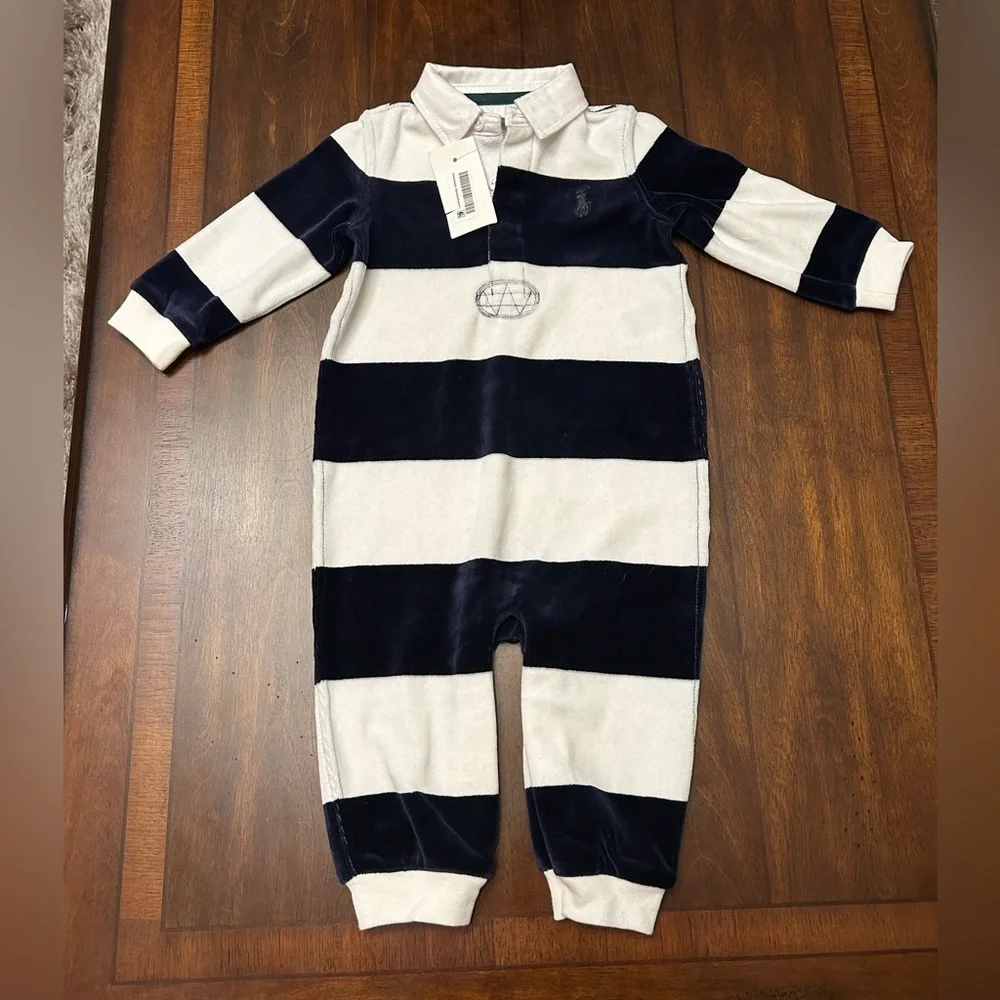 Ralph Lauren Navy and‎ White Striped Kids Footie